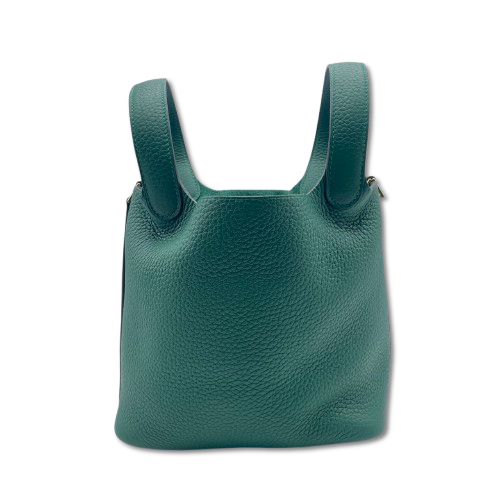 Pre-owned Hermes Picotan Lock PM Vert Moyen Taurillon Clemence Gold hardware K stamp