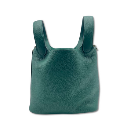 Pre-owned Hermes Picotan Lock PM Vert Moyen Taurillon Clemence Gold hardware K stamp