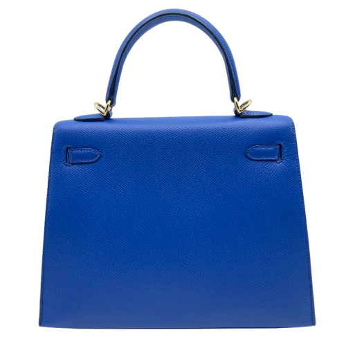 Pre-owned Hermes Kelly 25 Blue France Epson Gold hardware Z engraved