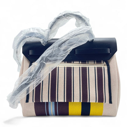 중고 에르메스 에일 백 지퍼 31 PM Rayule Noir/Ecru/Bordeaux/Jaune Toile Ash Plume/Vache Hunter 실버 하드웨어 W 각인