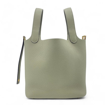 Pre-owned Hermes Picotan Lock PM Sage Taurillon Clemence Gold hardware K stamp