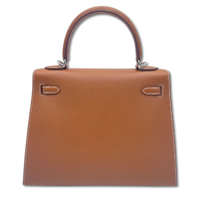 Pre-Owned Hermes Kelly 25 Gold Vaux Madame Silver Hardware K Stamp
