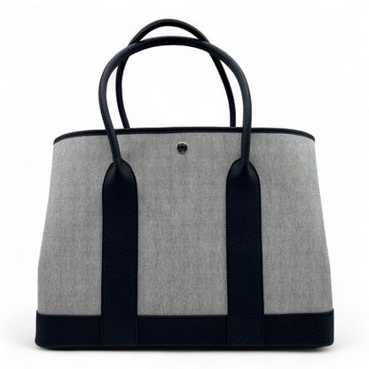 Pre-Owned Hermes Garden Party 41 Noir Toile Ash/Negonda Silver Hardware K Stamp
