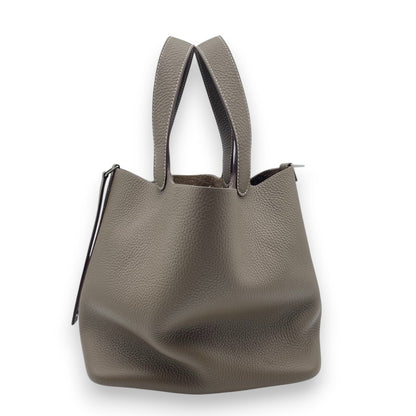 Pre-Owned Hermes Pico Tan Lock MM Etoupe Taurillon Clemence Silver hardware U engraved