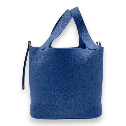 Pre-owned Hermes Picotan lock MM Blue tie Taurillon Clemence Silver hardware W engraved