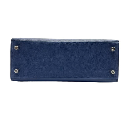 Pre-Owned Hermes Kelly 25 Blue Navy Vaud Epson Silver Fittings W Engraved