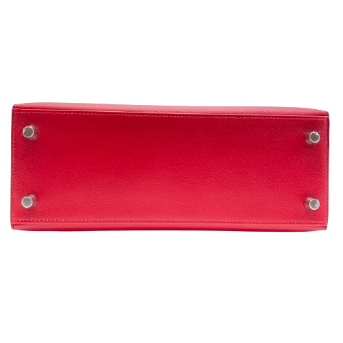 Pre-Owned Hermes Kelly 25 Serie Verso Rouge Pimant/Rose Shocking Vauge Epson Silver Fittings B Engraved