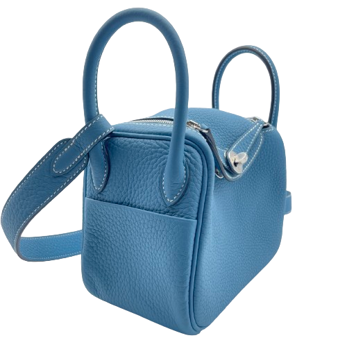 [Cash Price] Hermes Lindy Mini New Blue Gene Torillon Clemence Silver Fittings W Engraved