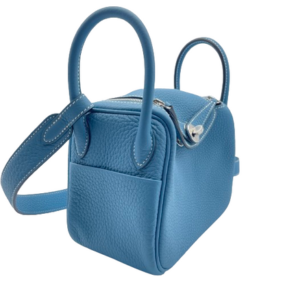 [Cash Price] Hermes Lindy Mini New Blue Gene Torillon Clemence Silver Fittings W Engraved
