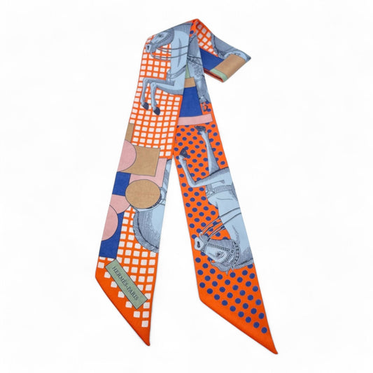 Hermes Twilly Cavalier En Formes Cavalier en Formes Colail/Blue/Camel 100% 실크