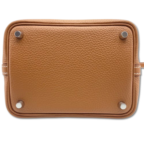 Pre-Owned Hermes Picotin Lock PM Gold Torillon Clemence Silver Metal Fittings W Engraved