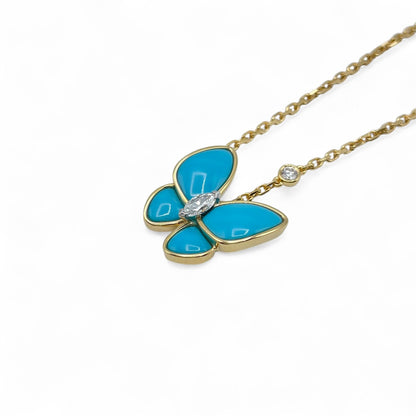 プレオウンドヴァンクリーフ＆アーペル ドゥ パピヨン ネックレス VCARP7UP00 ターコイズ イエローゴールド