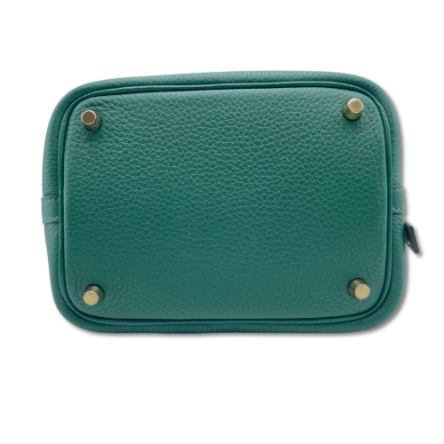 Pre-owned Hermes Picotan Lock PM Vert Moyen Taurillon Clemence Gold hardware K stamp