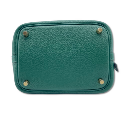 Pre-owned Hermes Picotan Lock PM Vert Moyen Taurillon Clemence Gold hardware K stamp