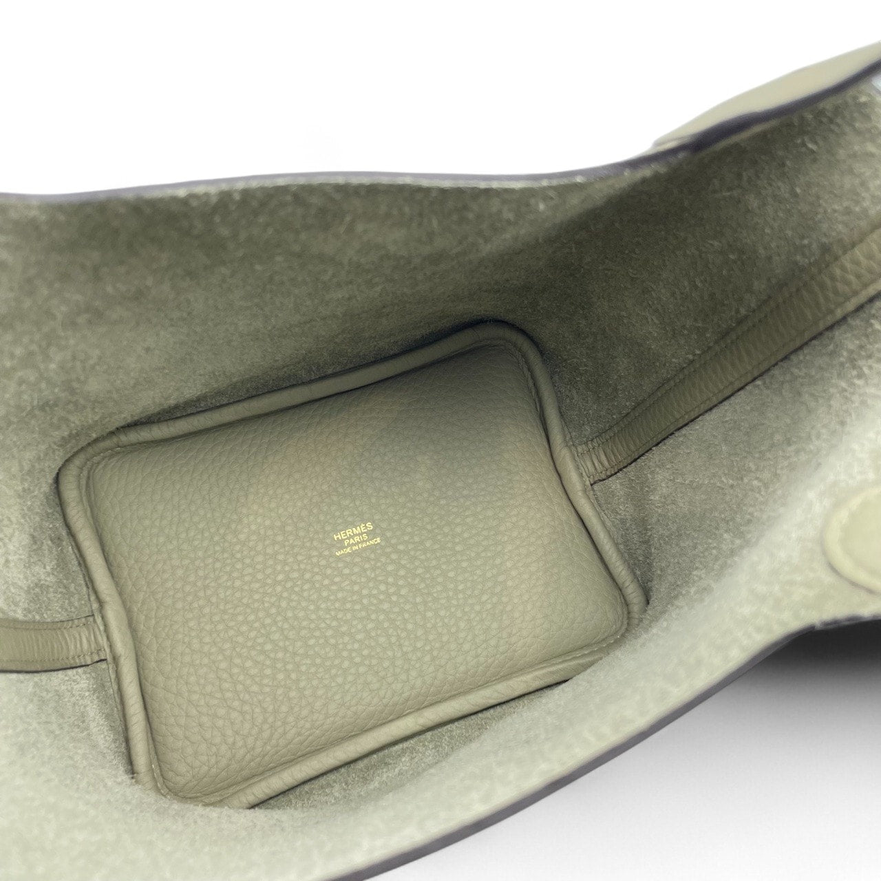 Pre-owned Hermes Picotan Lock PM Sage Taurillon Clemence Gold hardware K stamp