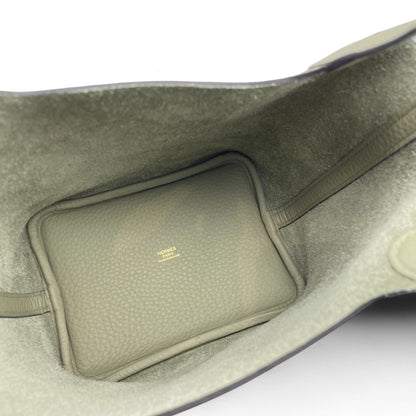 Pre-owned Hermes Picotan Lock PM Sage Taurillon Clemence Gold hardware K stamp