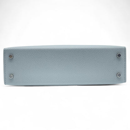 Pre-owned Hermes Mini Kelly 2 Blue Glacier Epson Silver hardware K stamp