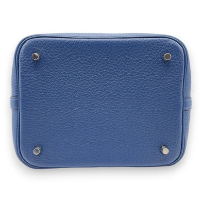 Pre-owned Hermes Picotan lock MM Blue tie Taurillon Clemence Silver hardware W engraved