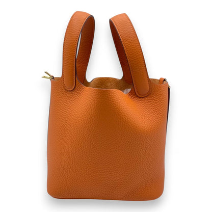 Pre-owned Hermes Picotan Lock PM Orange Taurillon Clemence Gold hardware K stamp