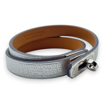 プレオウンドエルメス レザーブレスレット 《ミニ・ケリー》 ドゥブルトゥール T2(14.5cm) シルバー シェーブル・シャムキライト シルバー金具 K刻印