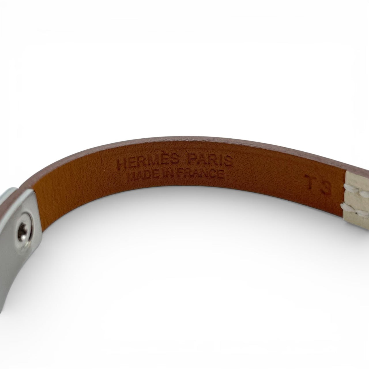 プレオウンドエルメス レザーブレスレット ミニ・リヴァル T3 クレ スイフト シルバー金具 B刻印