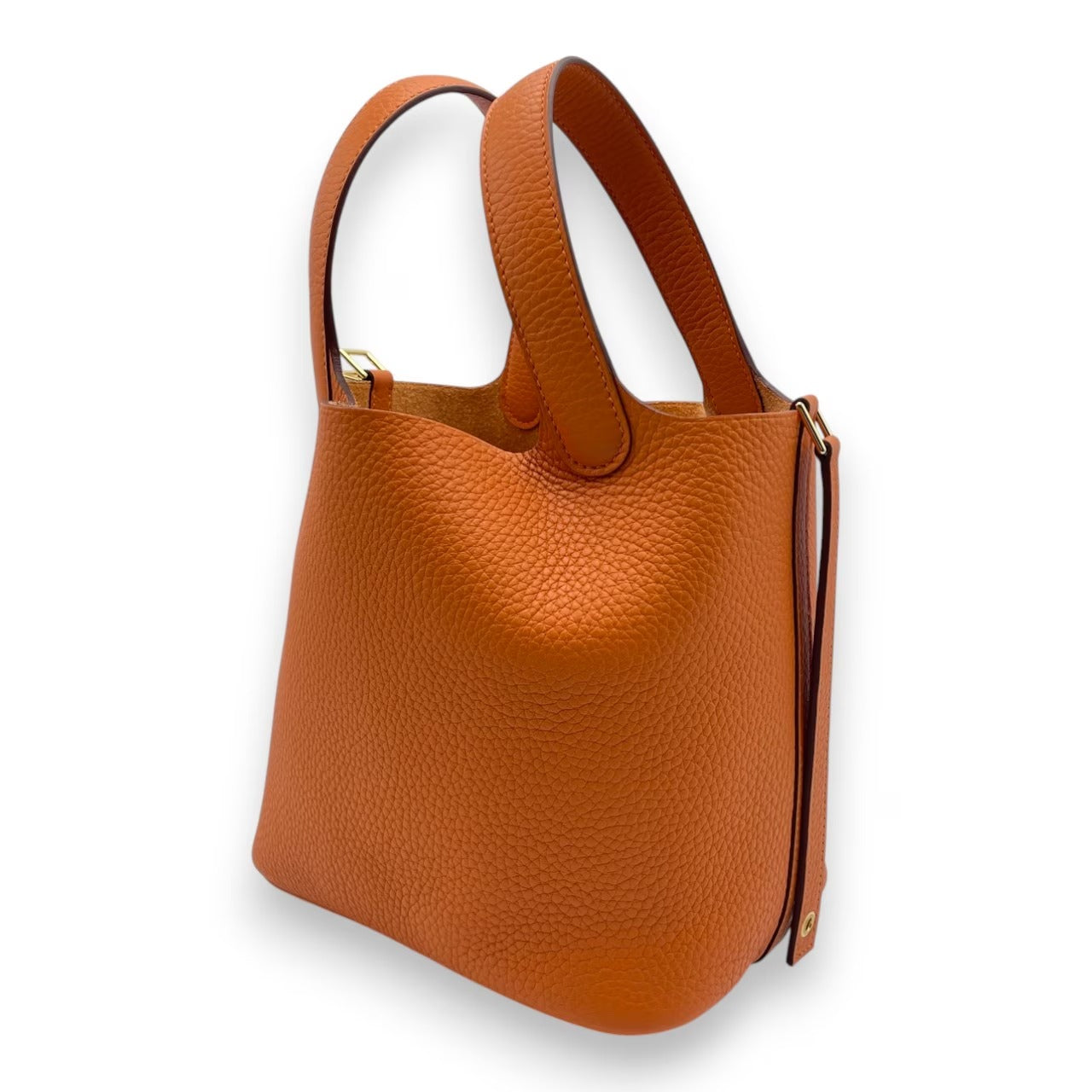 Pre-owned Hermes Picotan Lock PM Orange Taurillon Clemence Gold hardware K stamp