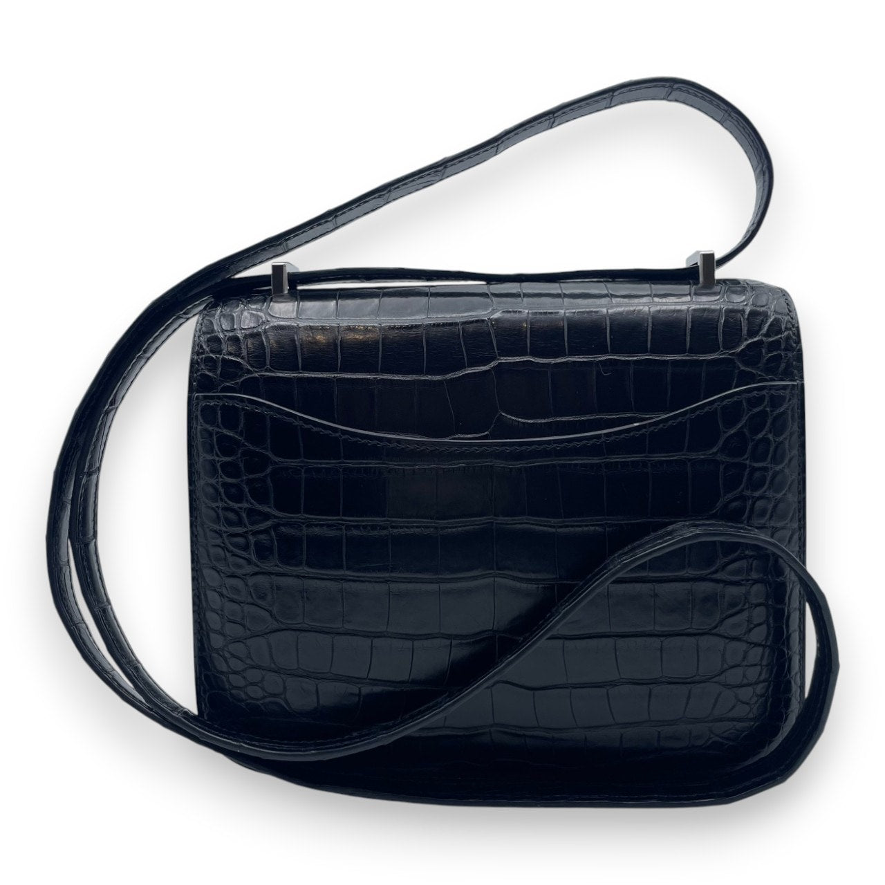 プレオウンドエルメス コンスタンスミニ 18 ノワール アリゲーターマット シルバー金具 Y刻印