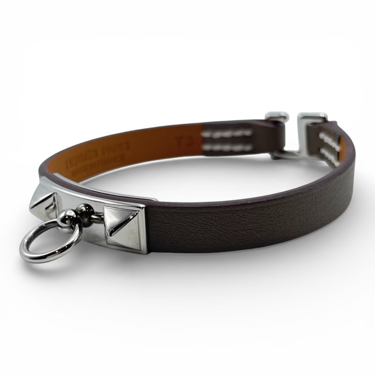 プレオウンドエルメス レザーブレスレット ミニ・リヴァル T3 ノワール スイフト シルバー金具 B刻印