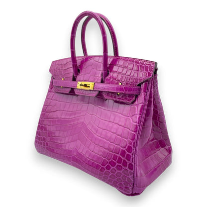 プレオウンドエルメス バーキン 25 ローズシェヘラザード クロコダイルニロティカス ゴールド金具 □P刻印