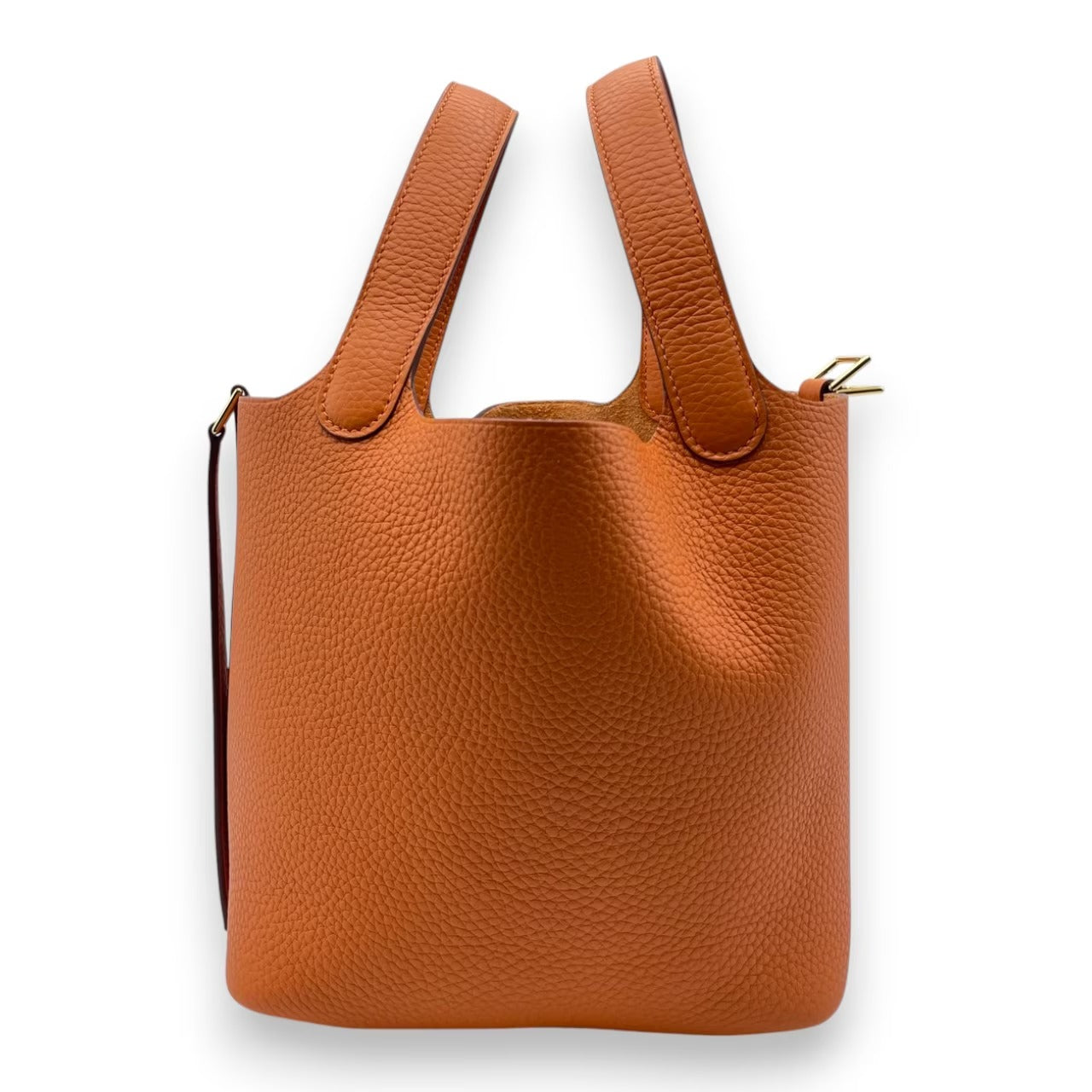 Pre-owned Hermes Picotan Lock PM Orange Taurillon Clemence Gold hardware K stamp