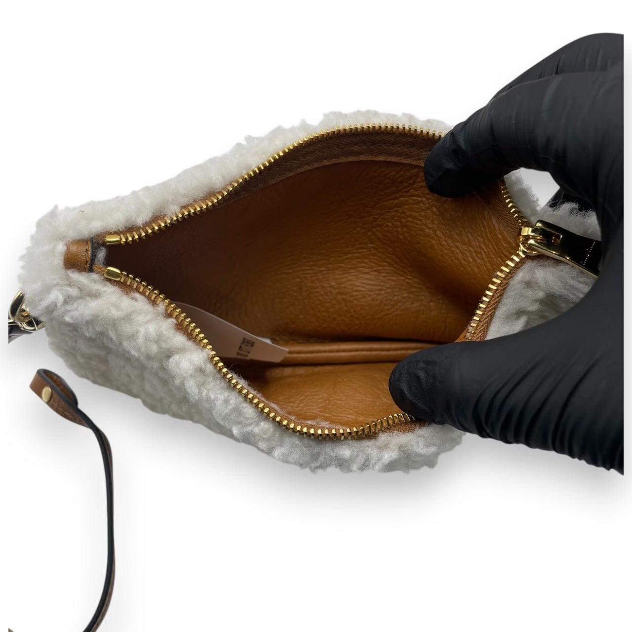 Pre-owned Miu Miu Shearling Top Handle Beau Bag 34 Cognac/Natural Sheepskin Gold Hardware