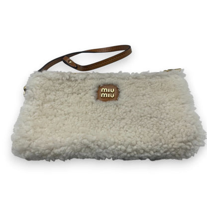 Pre-owned Miu Miu Shearling Top Handle Beau Bag 34 Cognac/Natural Sheepskin Gold Hardware