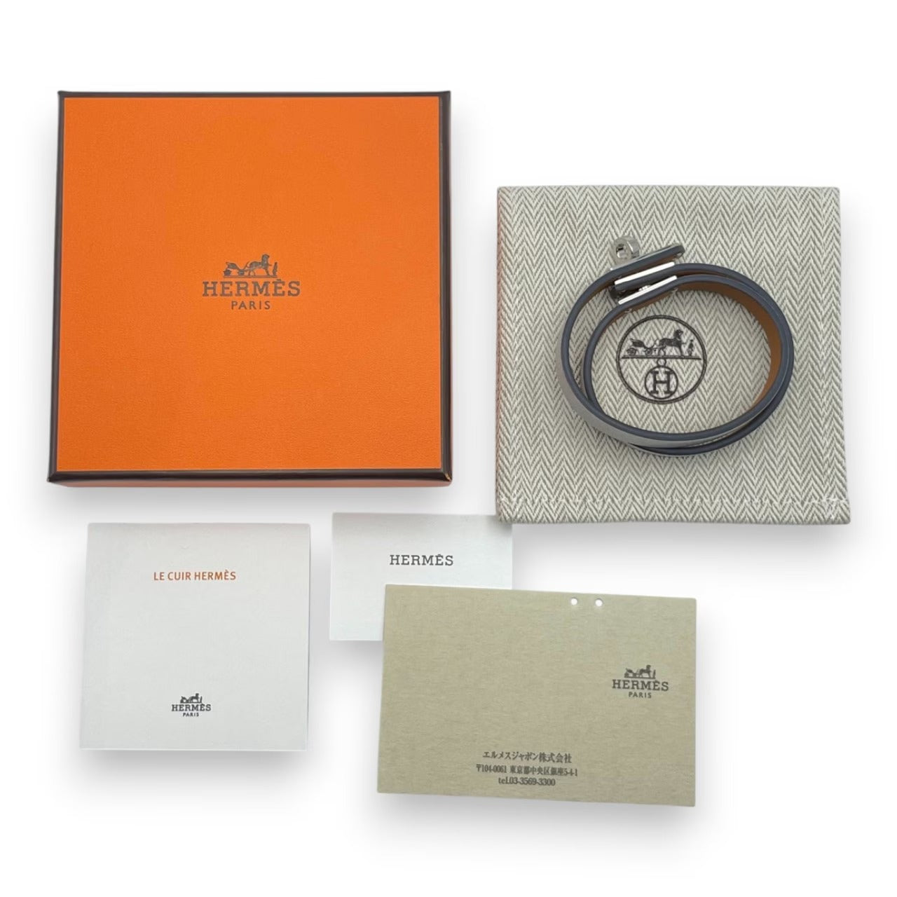 プレオウンドエルメス レザーブレスレット 《ミニ・ケリー》 ドゥブルトゥール T2(14.5cm) シルバー シェーブル・シャムキライト シルバー金具 K刻印