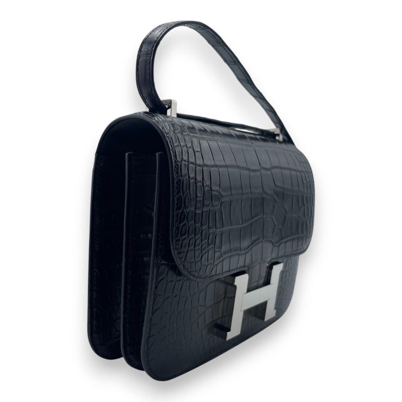 プレオウンドエルメス コンスタンスミニ 18 ノワール アリゲーターマット シルバー金具 Y刻印