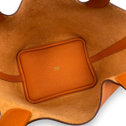 Pre-owned Hermes Picotan Lock PM Orange Taurillon Clemence Gold hardware K stamp