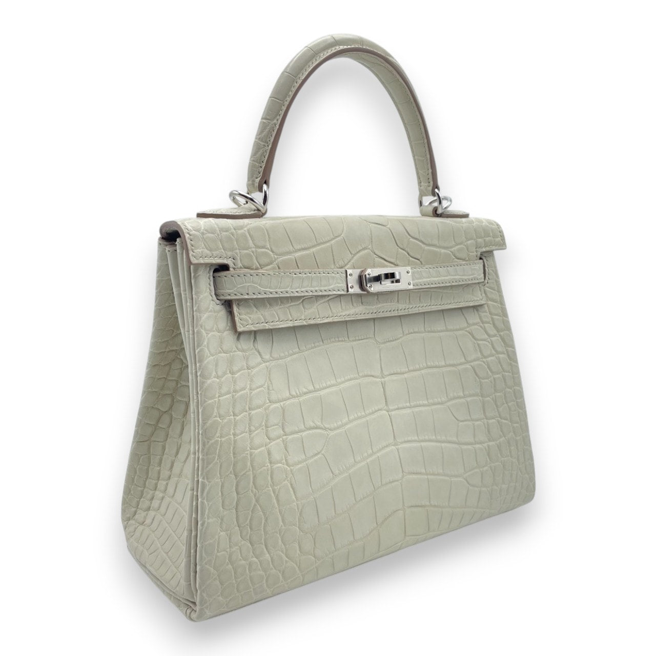 プレオウンドエルメス ケリー 25 べトン アリゲーターマット シルバー金具 B刻印