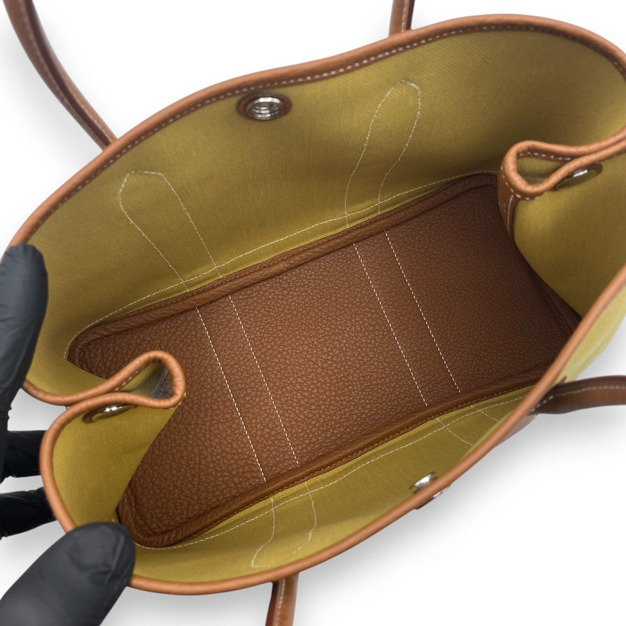 プレオウンドエルメス ガーデンパーティ TPM ジンジャー/ゴールド トワルミリタリー/ネゴンダ シルバー金具 B刻印