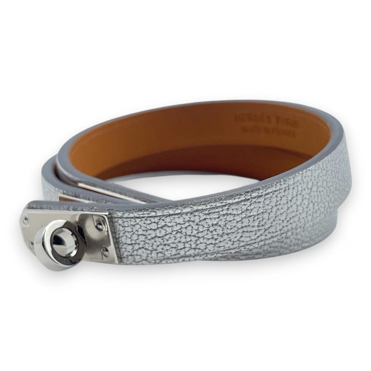 プレオウンドエルメス レザーブレスレット 《ミニ・ケリー》 ドゥブルトゥール T2(14.5cm) シルバー シェーブル・シャムキライト シルバー金具 K刻印