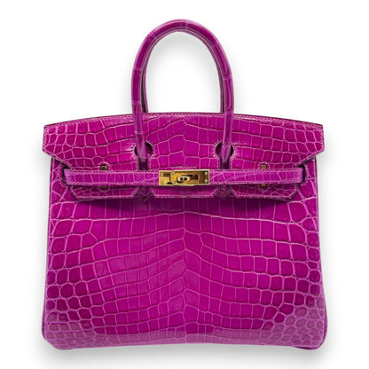 プレオウンドエルメス バーキン 25 ローズシェヘラザード クロコダイルニロティカス ゴールド金具 □P刻印