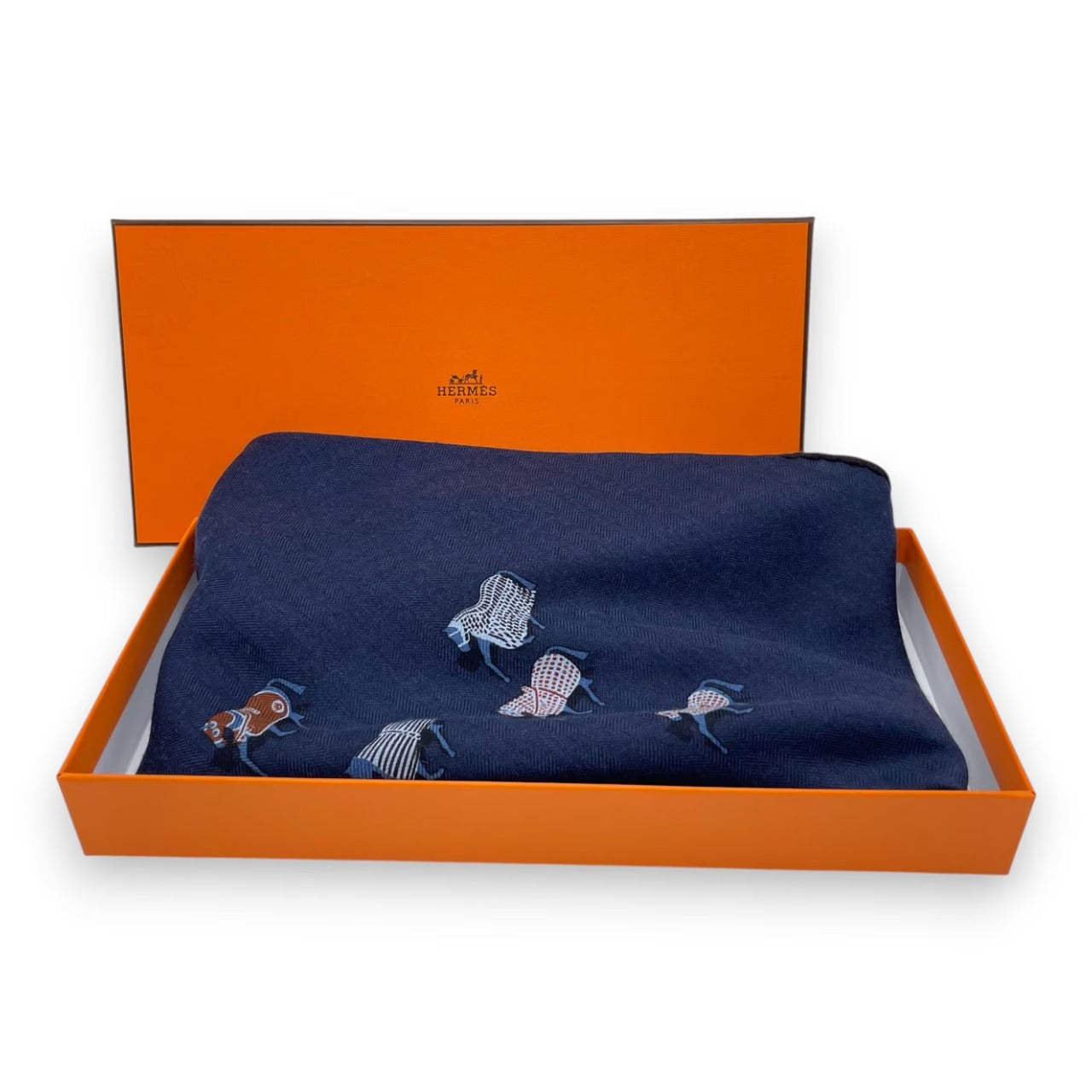 プレオウンドエルメス ロザンジュ パラード 75x200cm ブルーマリン カシミヤ/シルク