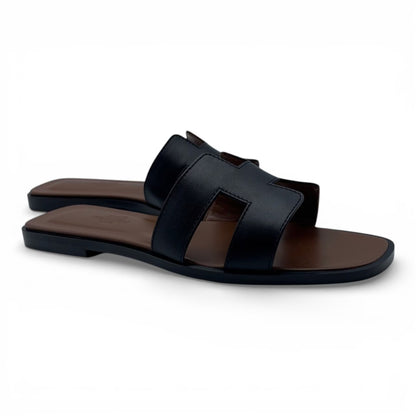 プレオウンドエルメス オラン サンダル 36 ノワール/ゴールド 23/23.5cm