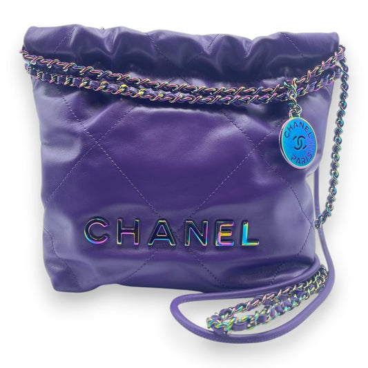 Pre-owned CHANEL CHANEL22 mini handbag purple shiny calfskin rainbow hardware