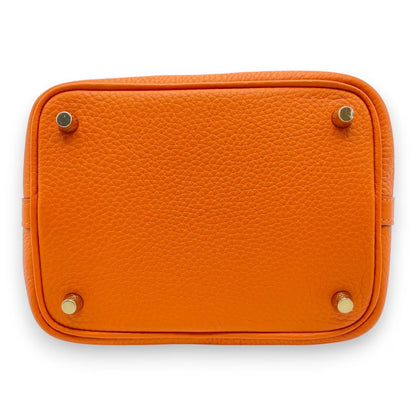 Pre-owned Hermes Picotan Lock PM Orange Taurillon Clemence Gold hardware K stamp