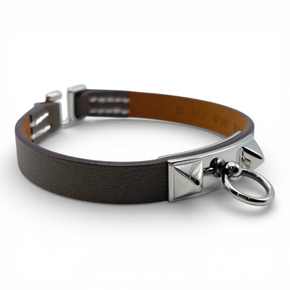 プレオウンドエルメス レザーブレスレット ミニ・リヴァル T3 ノワール スイフト シルバー金具 B刻印