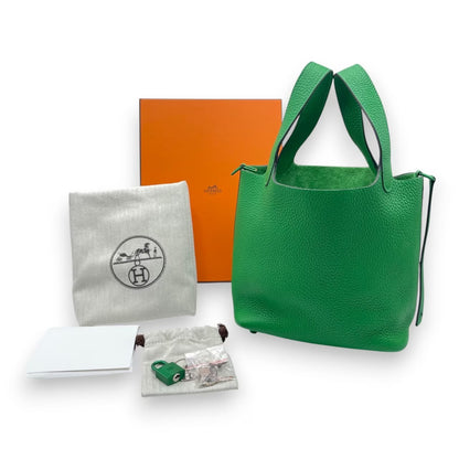 Pre-Owned Hermes Pico Tan Lock Monochrome So Green PM Bamboo Taurillon Clemence Gold Hardware Z engraved