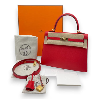 プレオウンドエルメス ケリー 25 ルージュラデュー エプソン ゴールド金具 K刻印