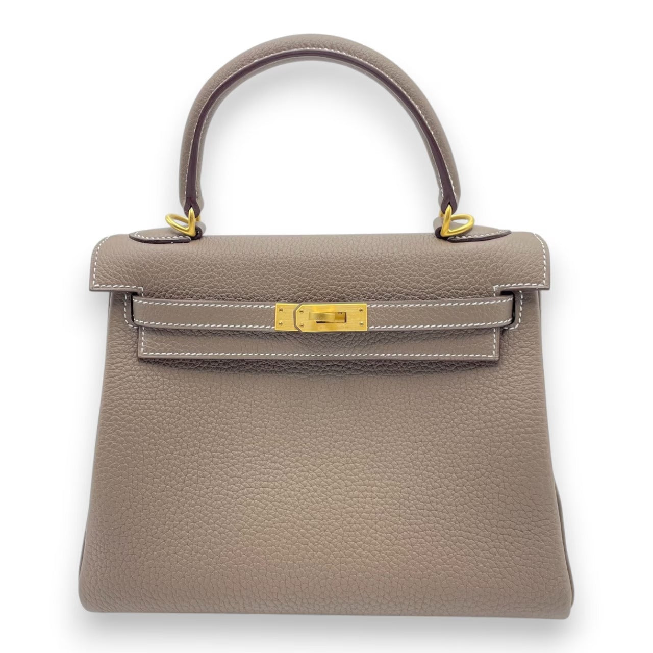プレオウンドエルメス ケリー 25 エトゥープ トゴ マットゴールド金具 K刻印