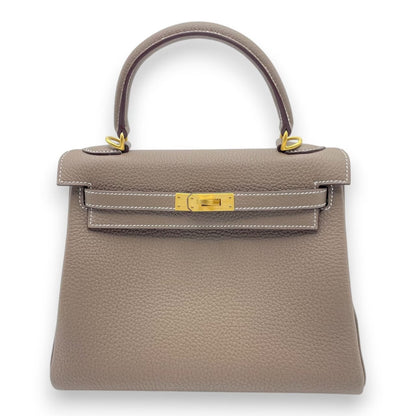 プレオウンドエルメス ケリー 25 エトゥープ トゴ マットゴールド金具 K刻印