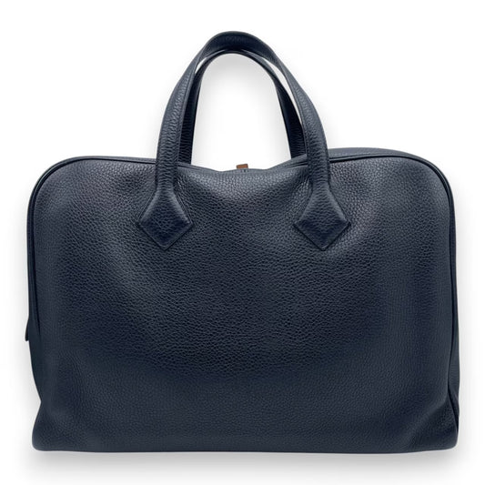 Pre-owned Hermes Victoria II 40 Blue Indigo Taurillon Clemence Silver hardware T stamp