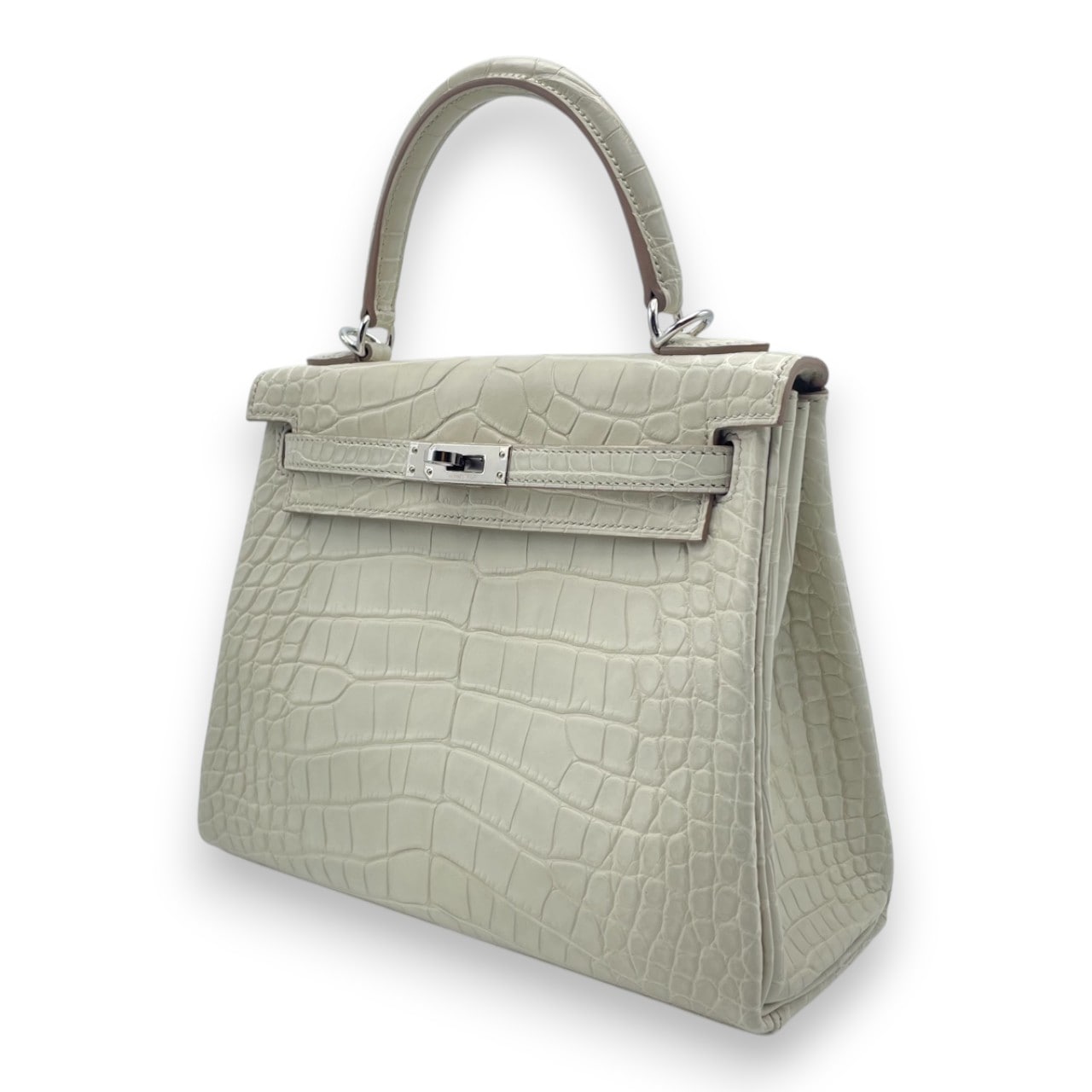 プレオウンドエルメス ケリー 25 べトン アリゲーターマット シルバー金具 B刻印